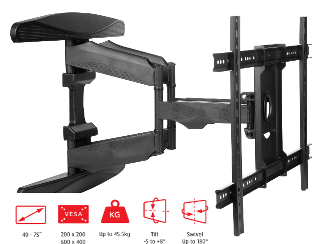 OMP Large Cantilever TV Mount | 40–75 Inch, Full Motion M7275