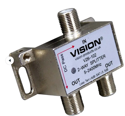 Vision V26-102LED 2-Way RF Splitter with Power LED
