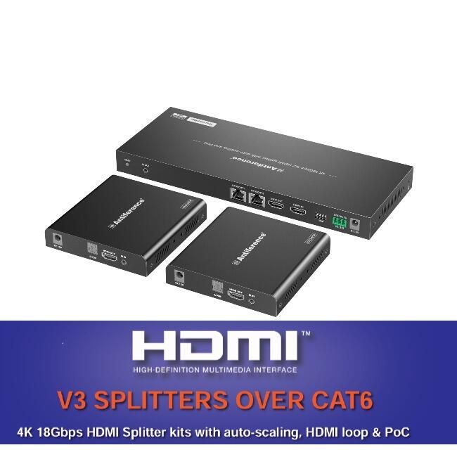 Antiference HDMI0102SCATV3 4K 18Gbps 1x2 HDMI Splitter & Extender with Auto-Scaling