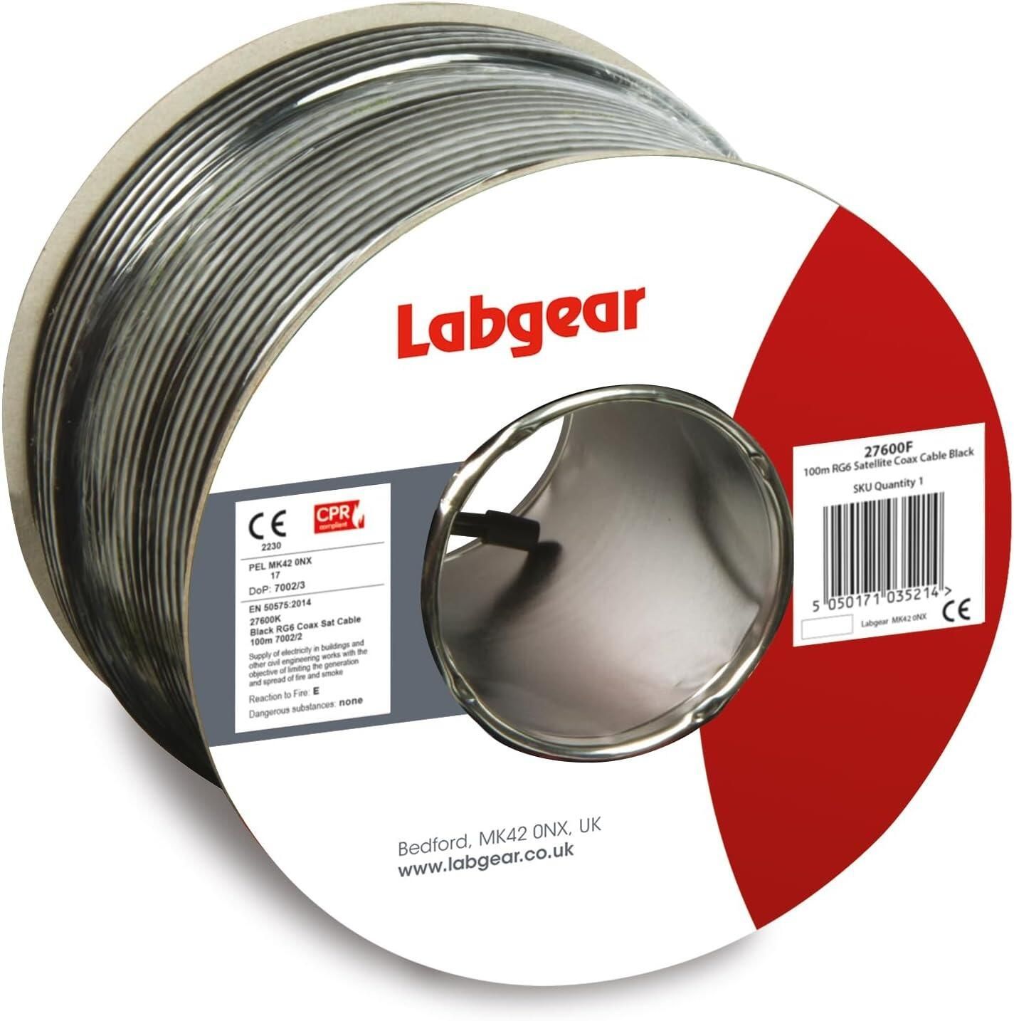 Labgear RG6-U PVC Coax Cable - Black 100m front