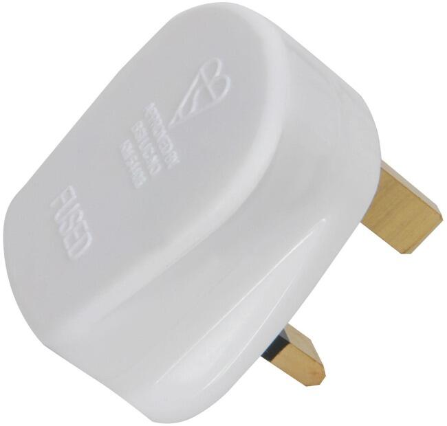 Plug Top - 3 Pin,13A Fuse Fitted, White