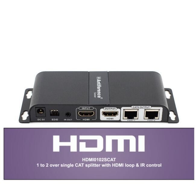Antiference HDMI0102SCAT 1x2 HDMI Splitter over CAT6 | 4K with IR & Loop Out