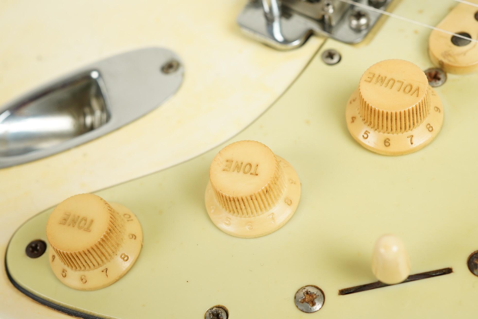 1963 Fender Stratocaster Olympic White refin flame neck