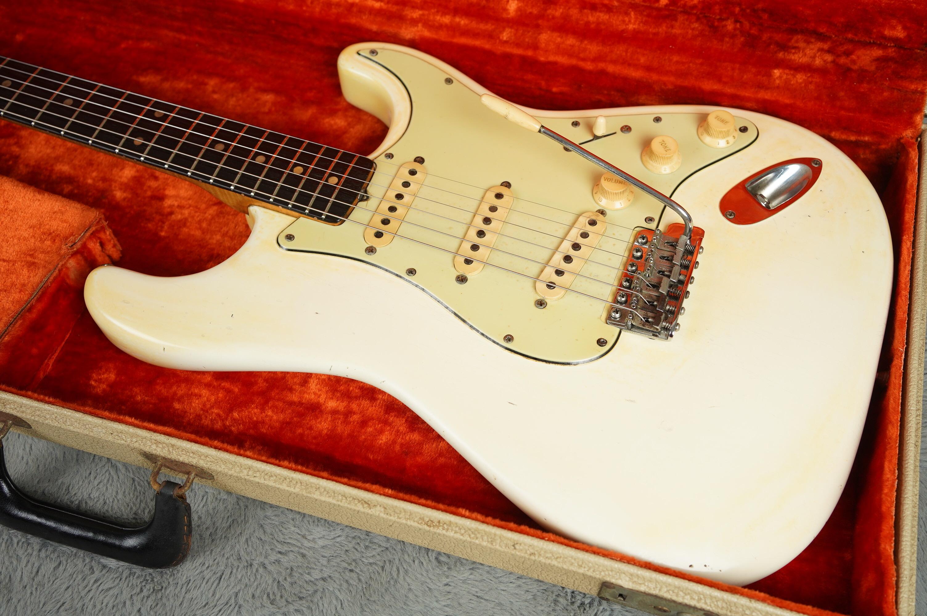 1963 Fender Stratocaster Olympic White refin flame neck