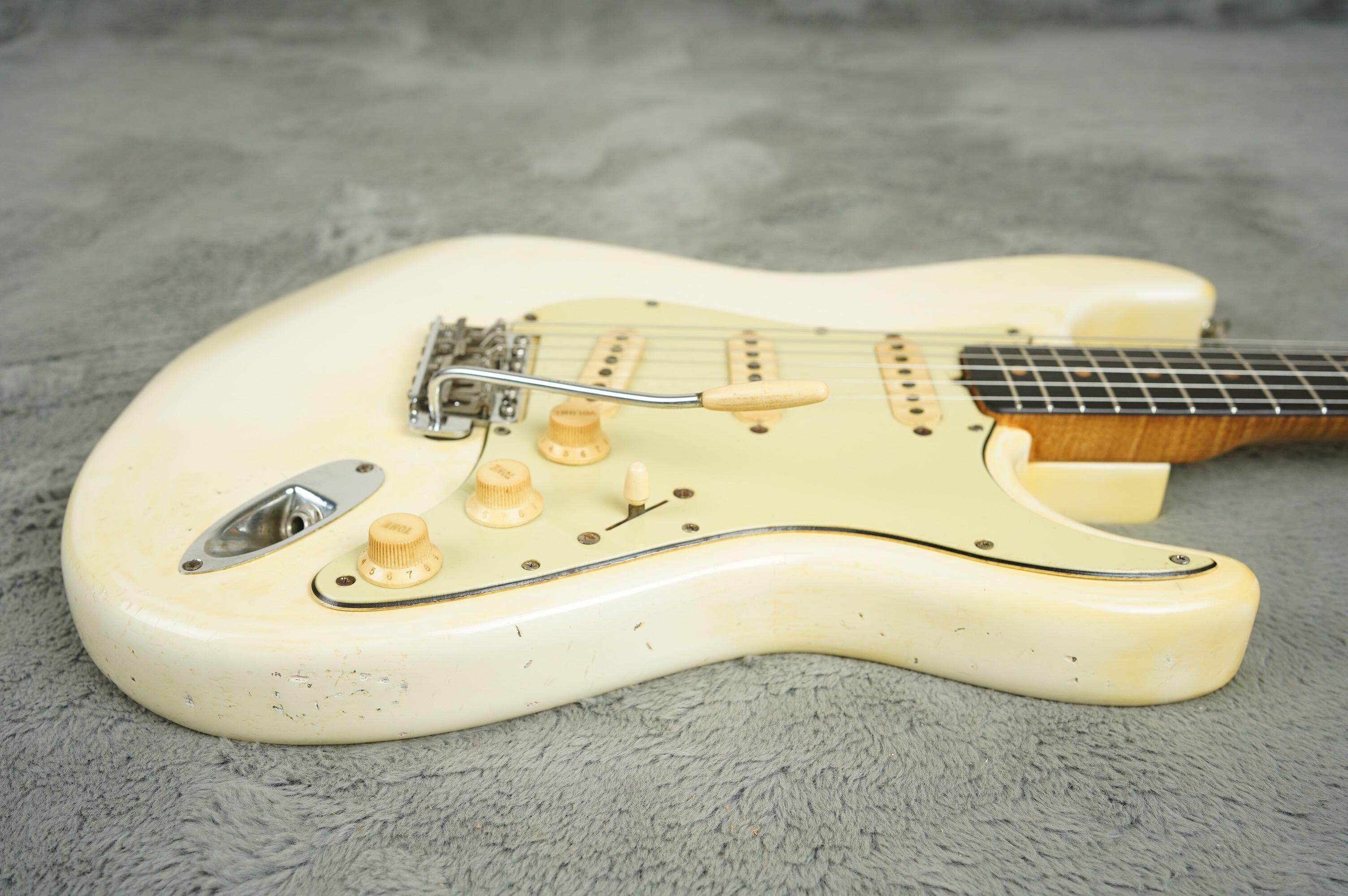 1963 Fender Stratocaster Olympic White refin flame neck