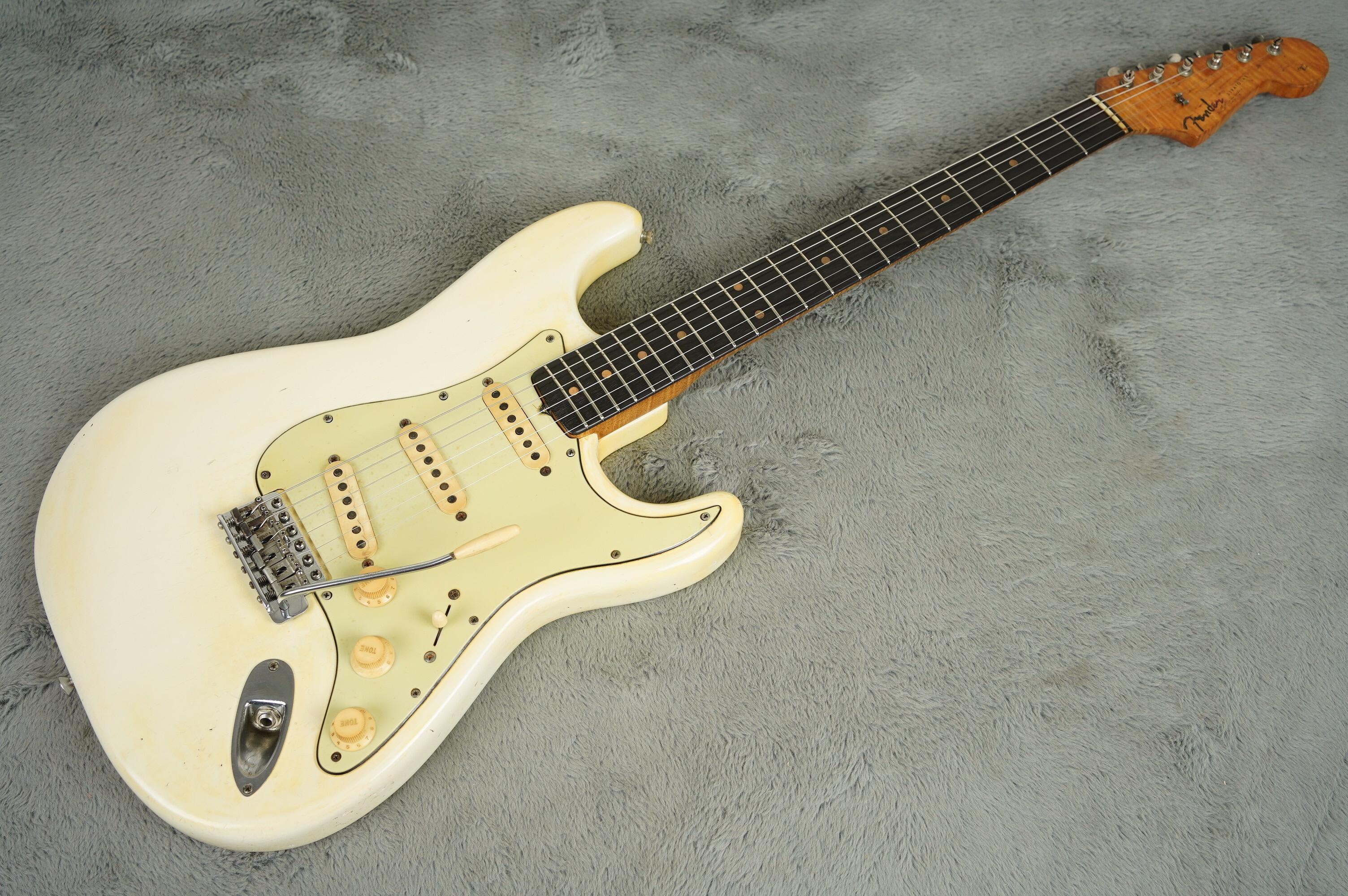 1963 Fender Stratocaster Olympic White refin flame neck