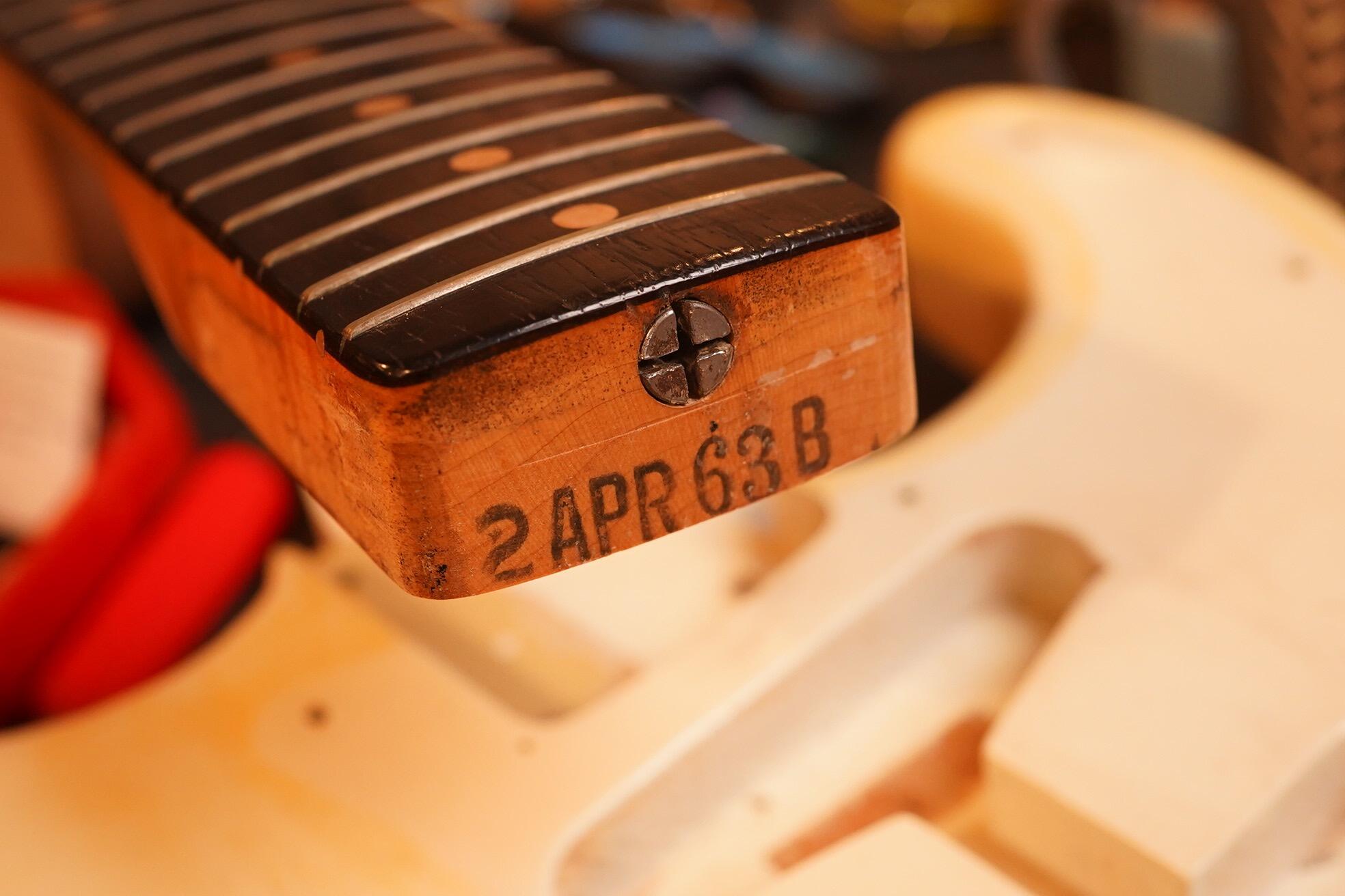 1963 Fender Stratocaster Olympic White refin flame neck
