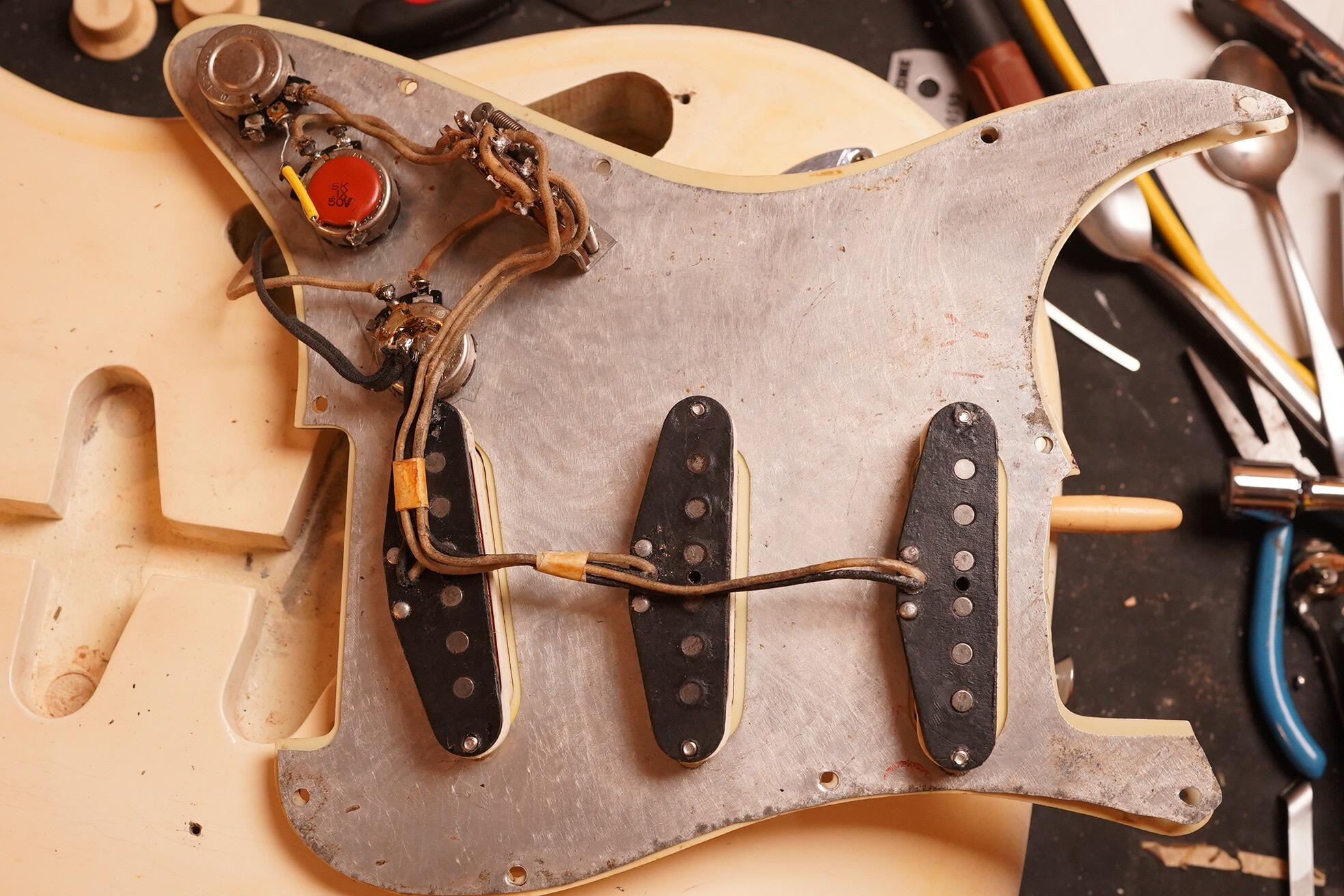 1963 Fender Stratocaster Olympic White refin flame neck