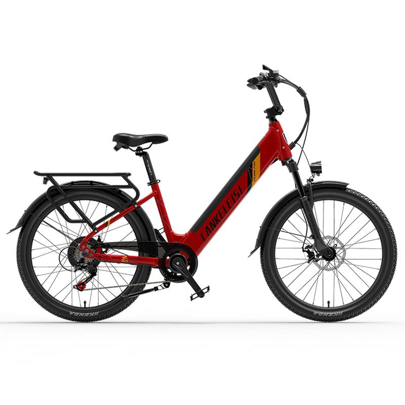 red hybrid bike