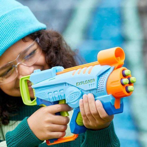 girl holding nerf foam blaster from Incywincytoys