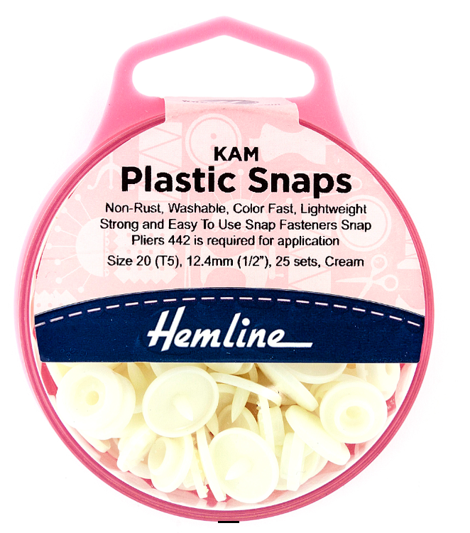 Hemline Plastic KAM Snap Fasteners 25 x 12.4mm Sets Cream
