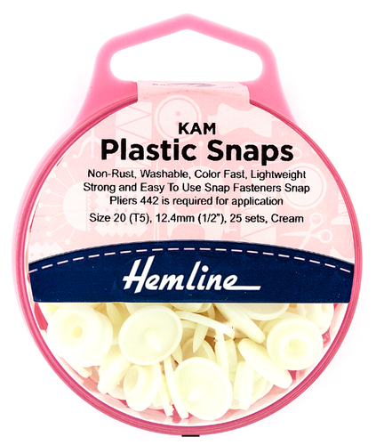 Hemline Plastic KAM Snap Fasteners 25 x 12.4mm Sets Cream