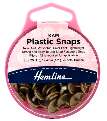 Hemline Plastic KAM Snap Fasteners 25 x 12.4mm Sets Bronze