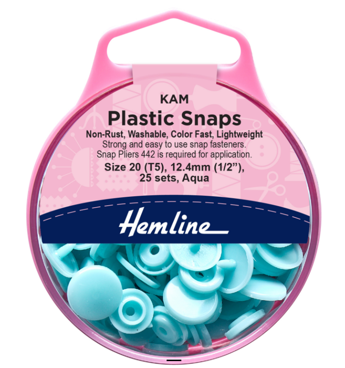 Hemline Plastic KAM Snap Fasteners 25 x 12.4mm Sets Aqua