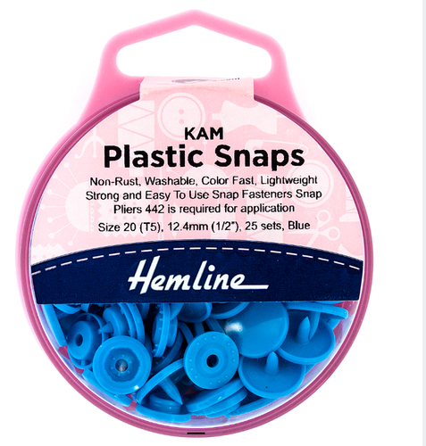 Hemline Plastic KAM Snap Fasteners 25 x 12.4mm Sets Blue