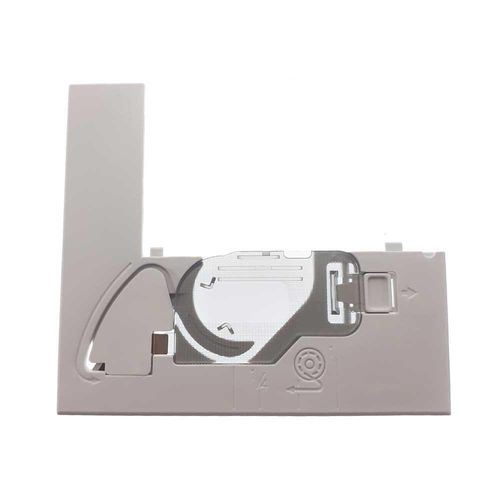 Grey plastic needle plate cover with removable bobbin cover plate