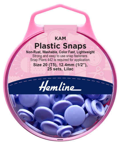 Hemline Plastic KAM Snap Fasteners 25 x 12.4mm Sets Lilac