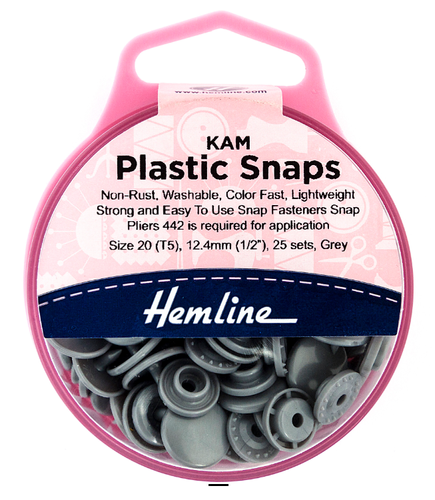 Hemline Plastic KAM Snap Fasteners 25 x 12.4mm Sets Grey