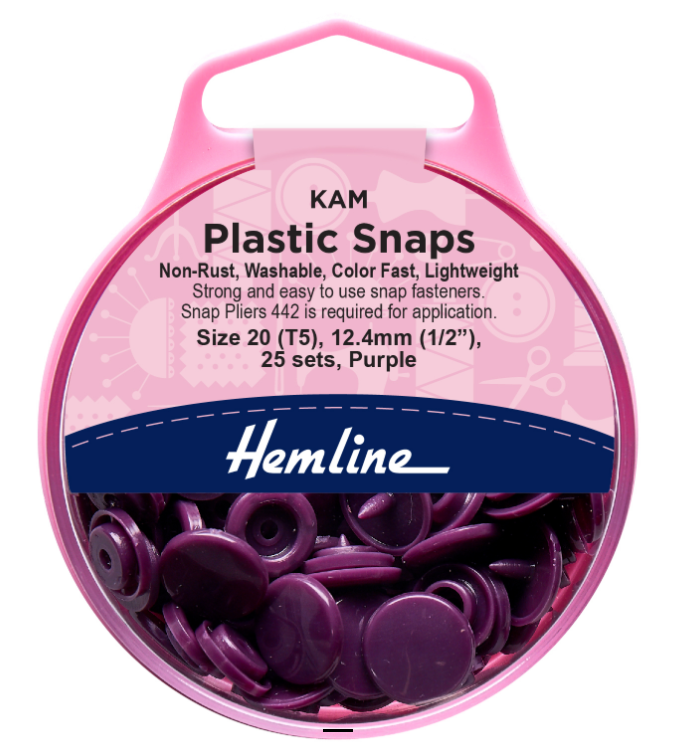 Hemline Plastic KAM Snap Fasteners 25 x 12.4mm Sets Purple