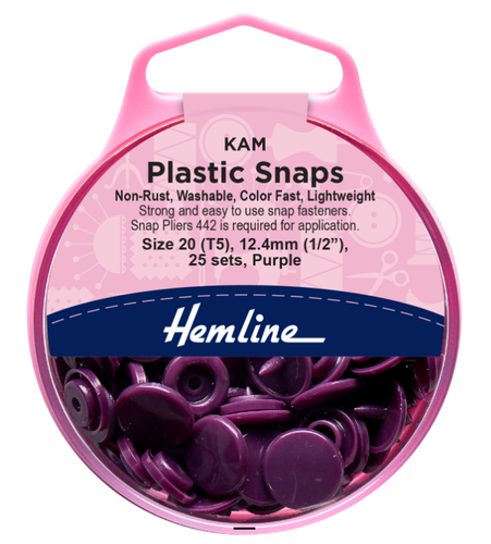 Hemline Plastic KAM Snap Fasteners 25 x 12.4mm Sets Purple