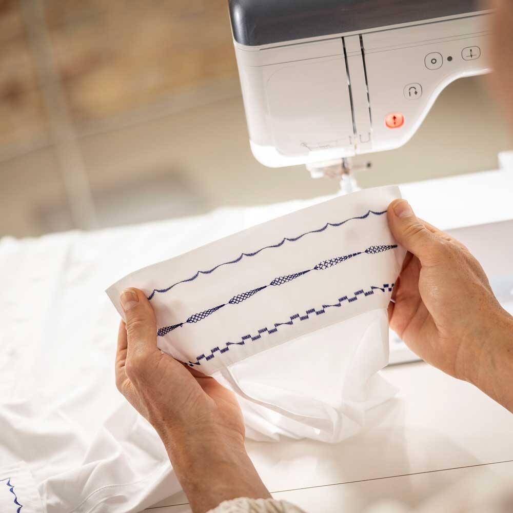 Brother celeste CX1 sewing machine with a some decorative stitches that have been sewn