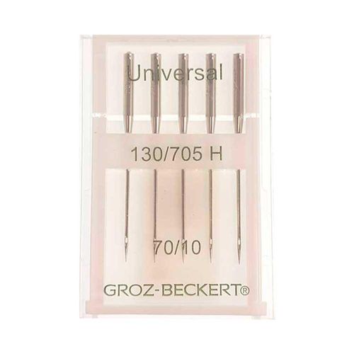 Pack of 5 70/10 sewing machine needles in a plastic holder