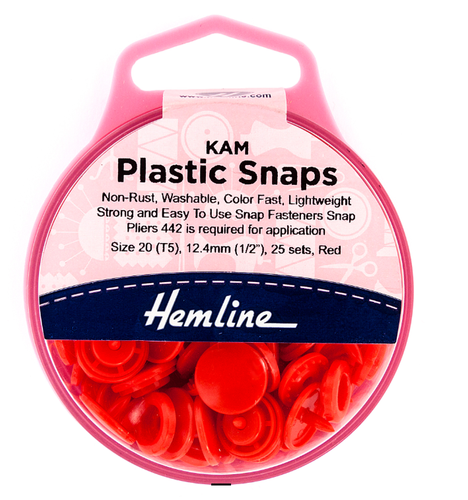 Hemline Plastic KAM Snap Fasteners 25 x 12.4mm Sets Red