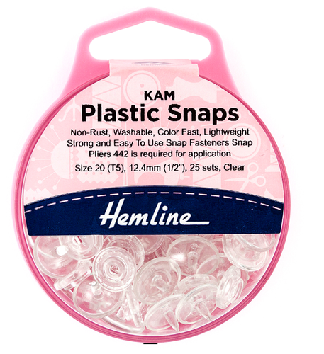 Hemline Plastic KAM Snap Fasteners 25 x 12.4mm Sets Clear