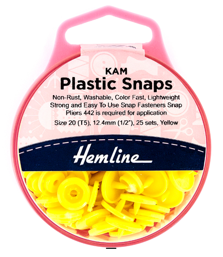 Hemline Plastic KAM Snap Fasteners 25 x 12.4mm Sets Yellow
