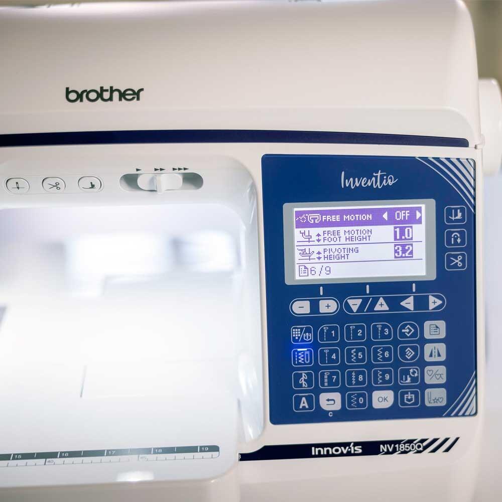 Brother Inventio 1850q with lcd screen showing the menu