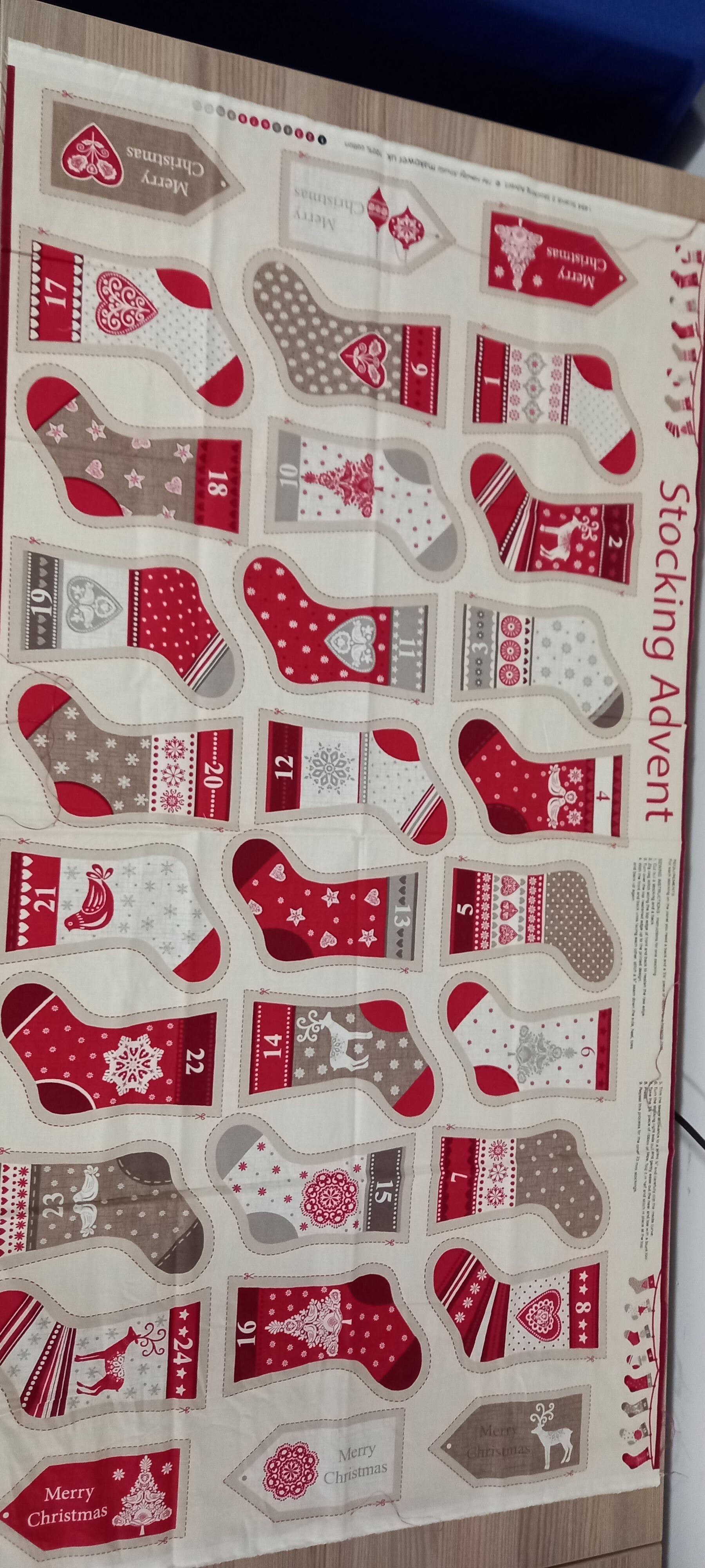 Makower Fabric 1484 Mini Stocking advent Panel