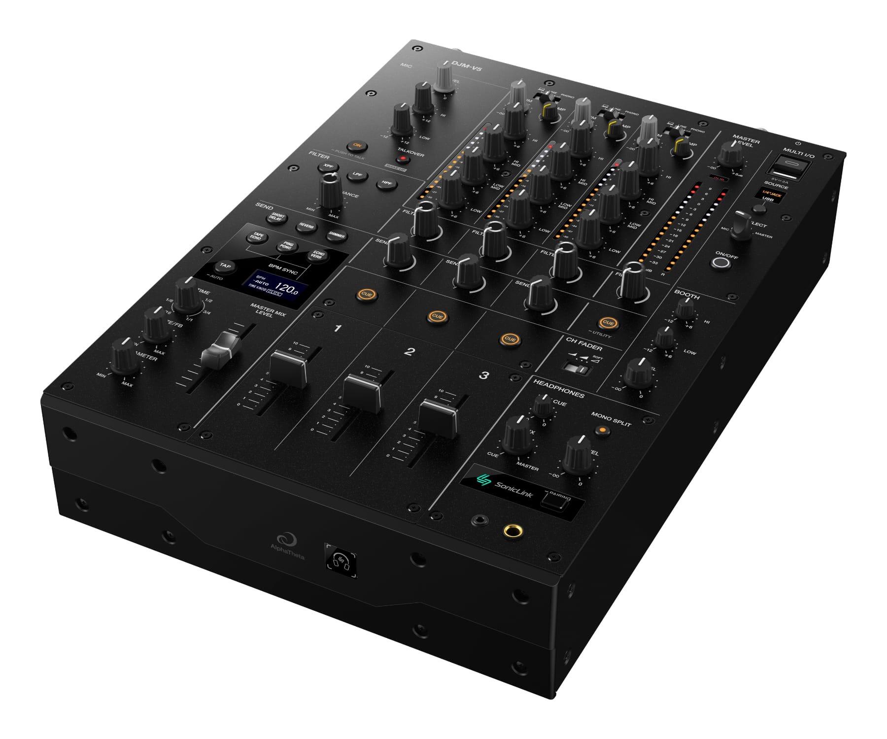 AlphaTheta DJM-V5 professional DJ mixer angle