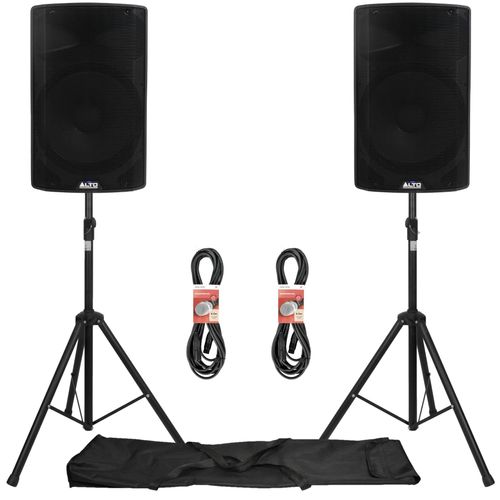 Alto Professional TX415 speakers with stands and leads