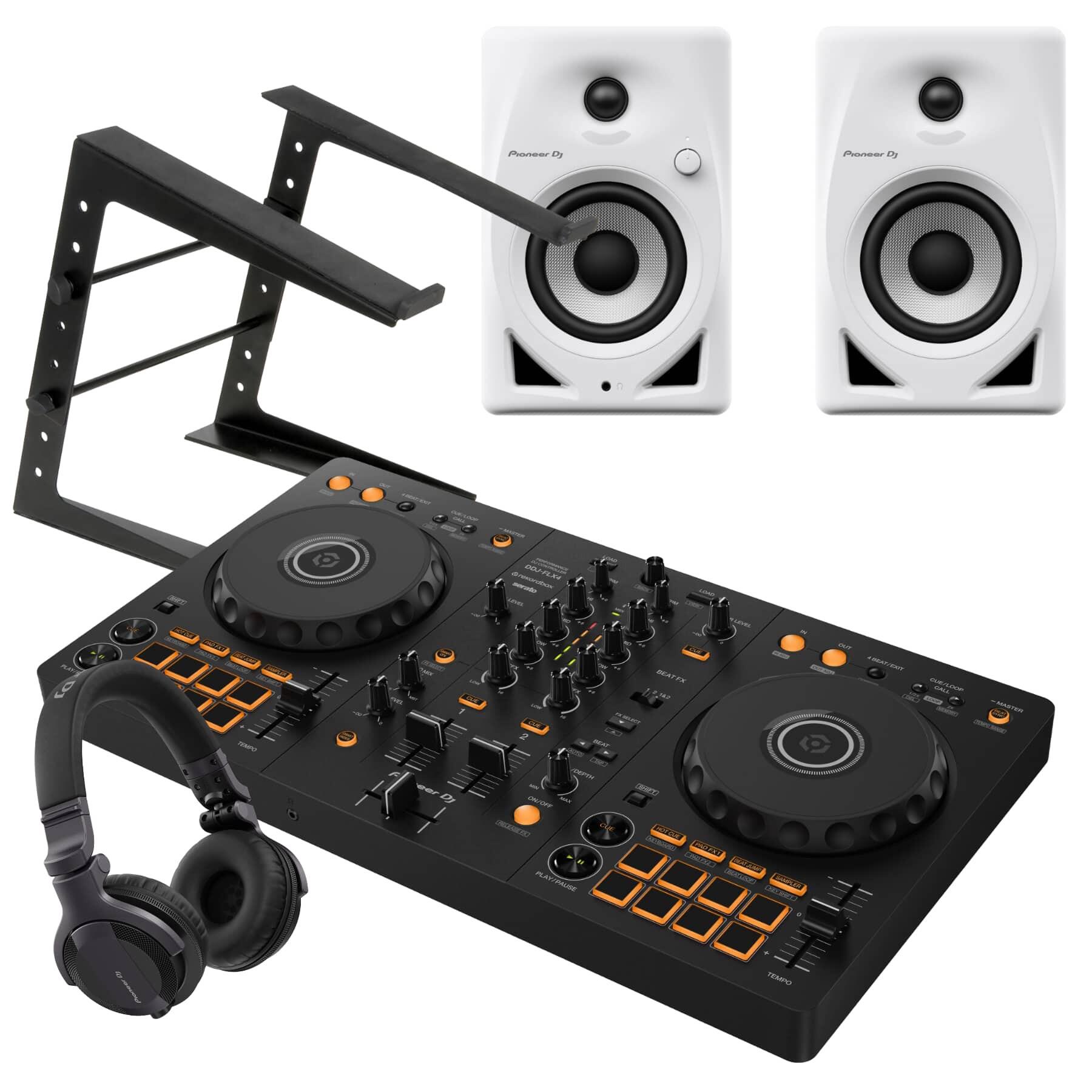 Pioneer DJ DDJ-FLX4 & DM-40D-W CUE1 Bundle
