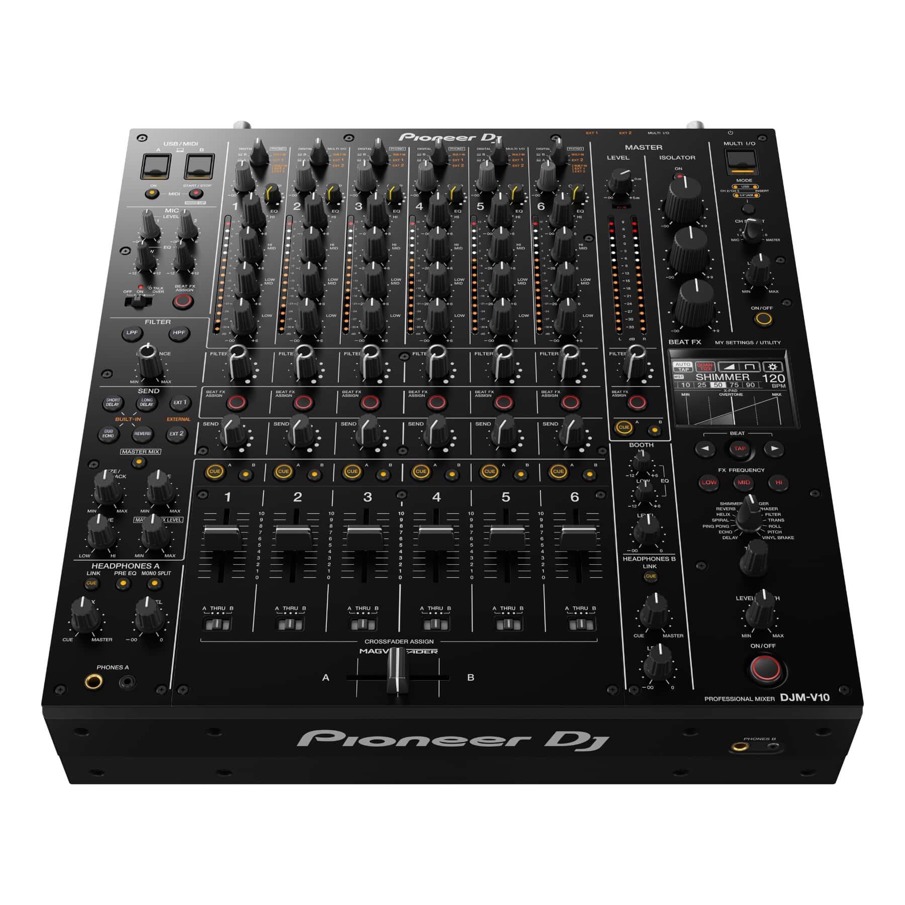 Pioneer DJ DJM-V10 mixer front angle