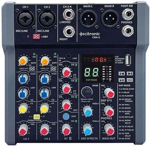 Citronic CMA-6 Compact Mixer with DSP FX and BT/USB top