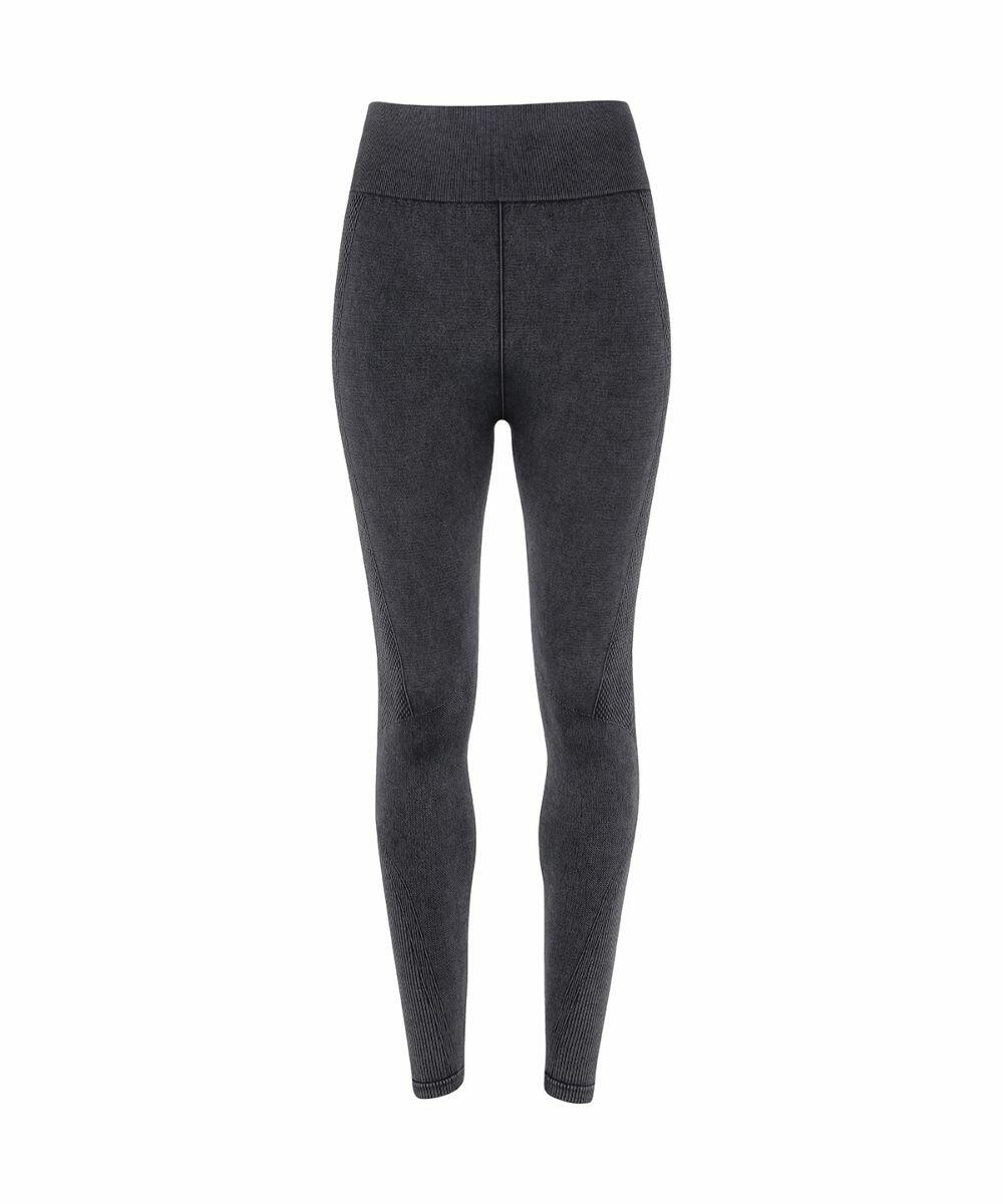 A pair of Tri-Dri TR305 high-waisted charcoal gray leggings displayed against a white background.