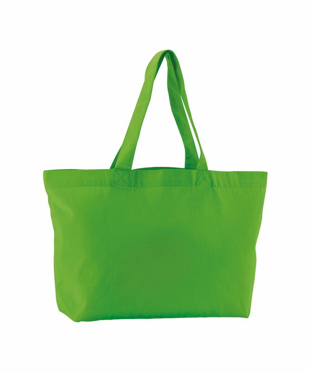 Vibrant green WM695 tote bag from Westford Mill, featuring two handles against a white background.