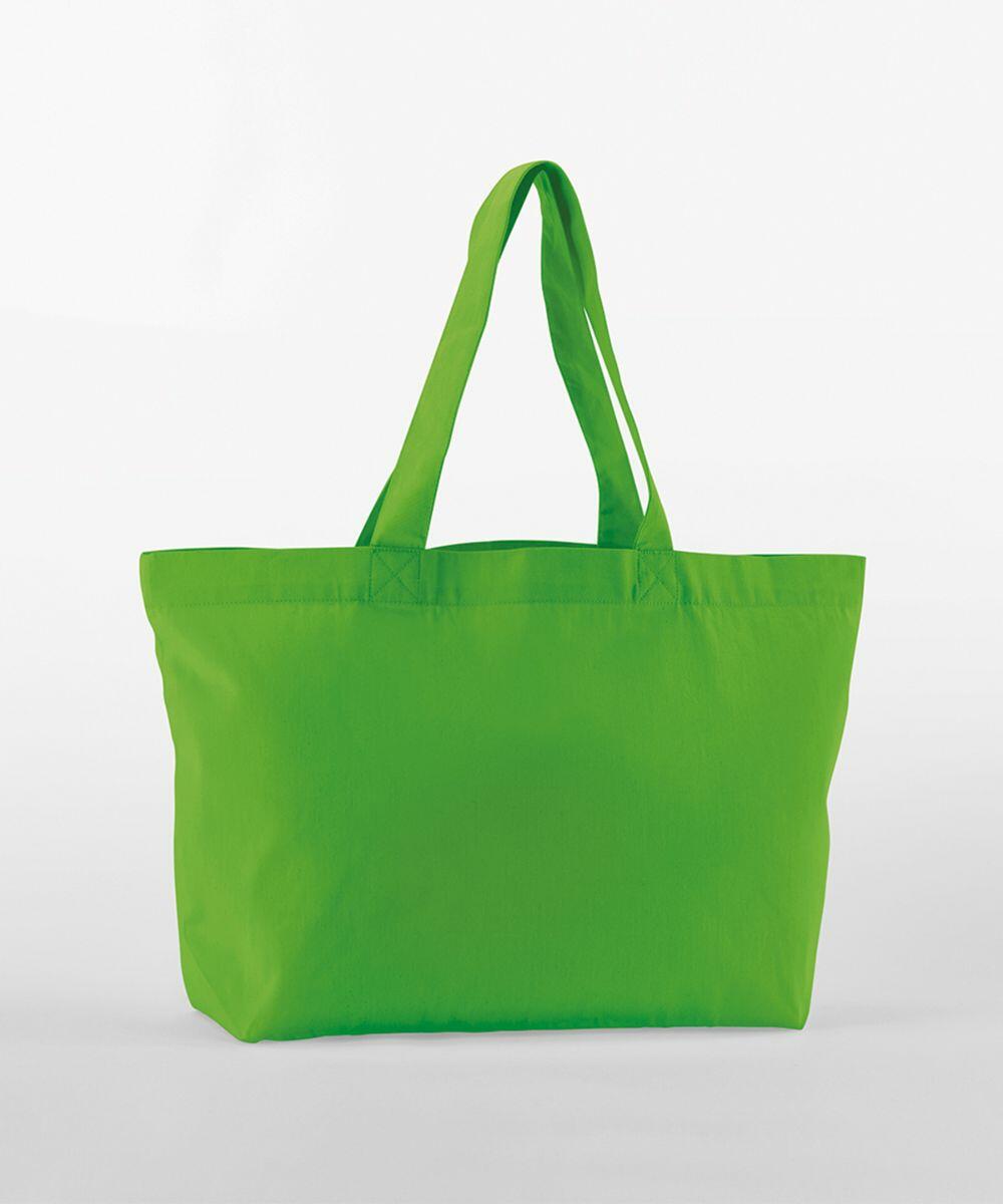 A bright green canvas tote bag with two shoulder-length handles, standing upright against a plain white background. The product is the WM695 from Westford Mill.
