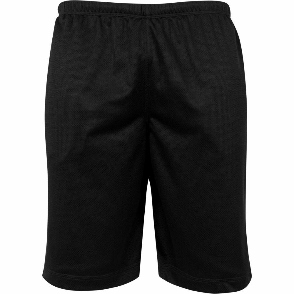 Front view of BY048 black athletic shorts featuring an elastic waistband from Build Your Brand.