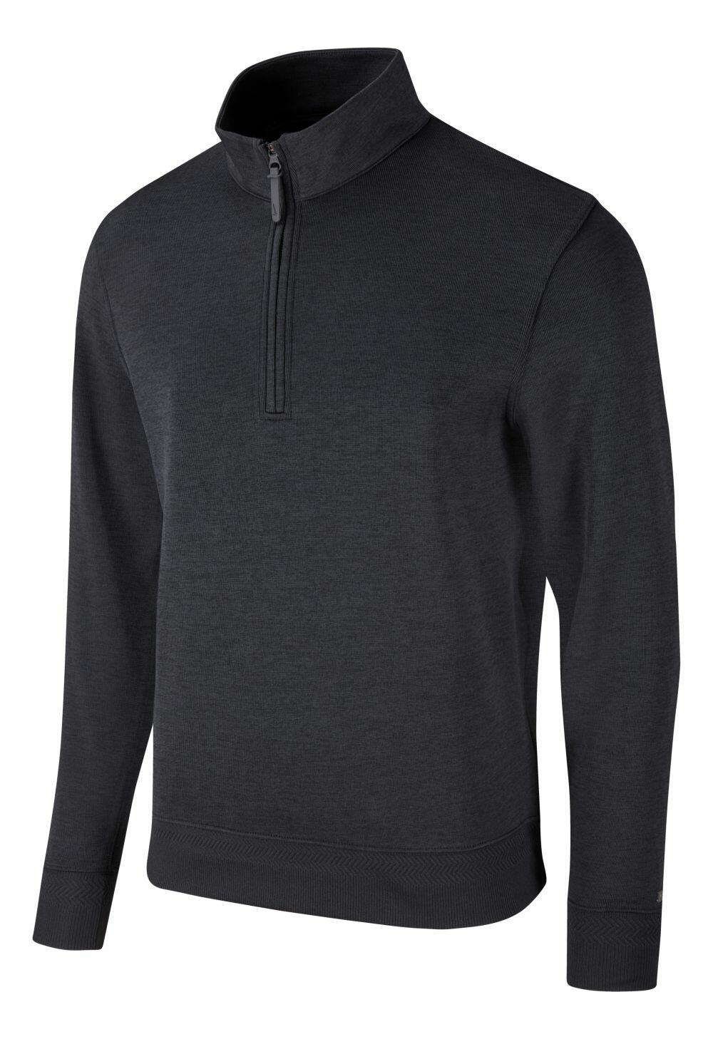 The Nike NK341 is a dark grey pullover featuring long sleeves and a half-zip collar.