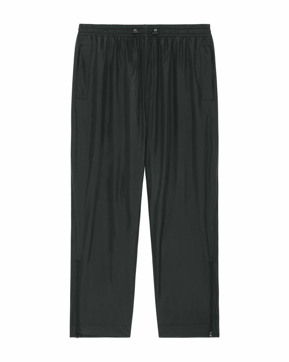 Stanley/Stella's SX171 pants are black drawstring pants with a relaxed fit, featuring side pockets and elastic cuffs.