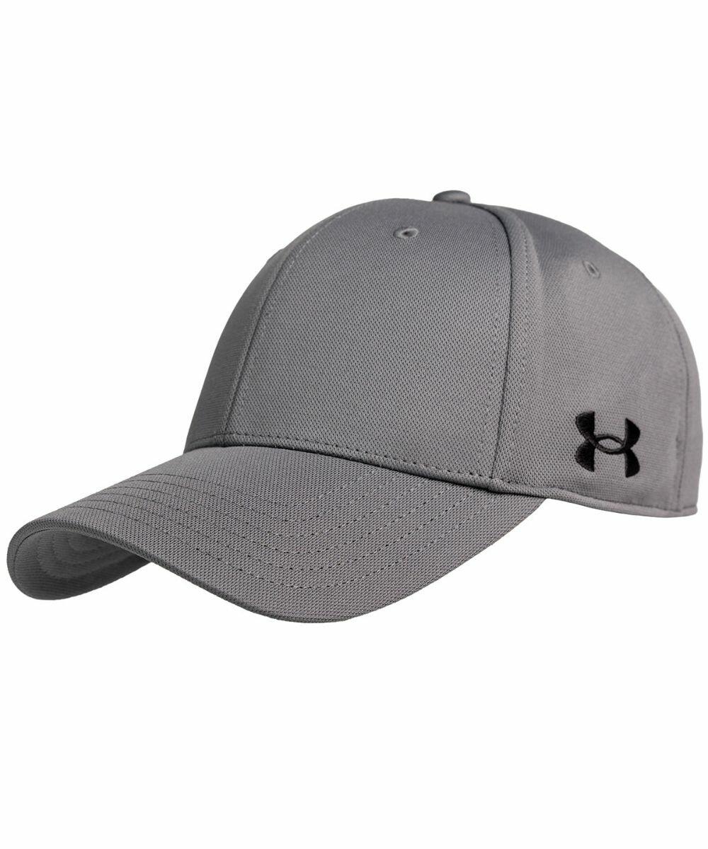 A grey UG060 baseball cap with a curved brim and a small black Under Armour Golf logo on the right side.