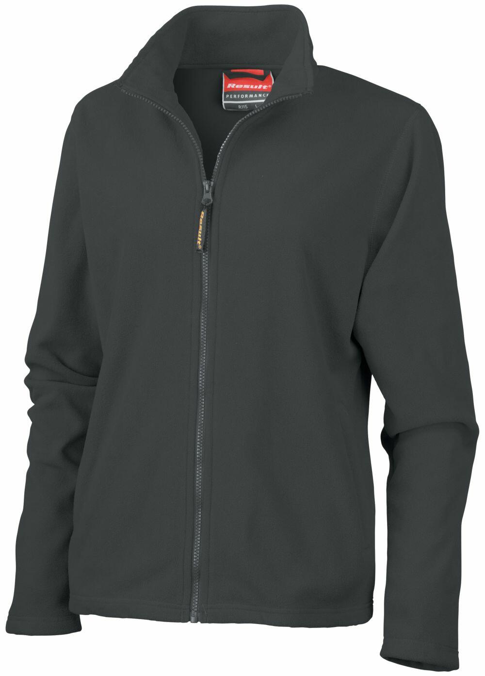 A Result R115F fleece jacket in dark green featuring a full-zip closure, standing collar, and long sleeves.