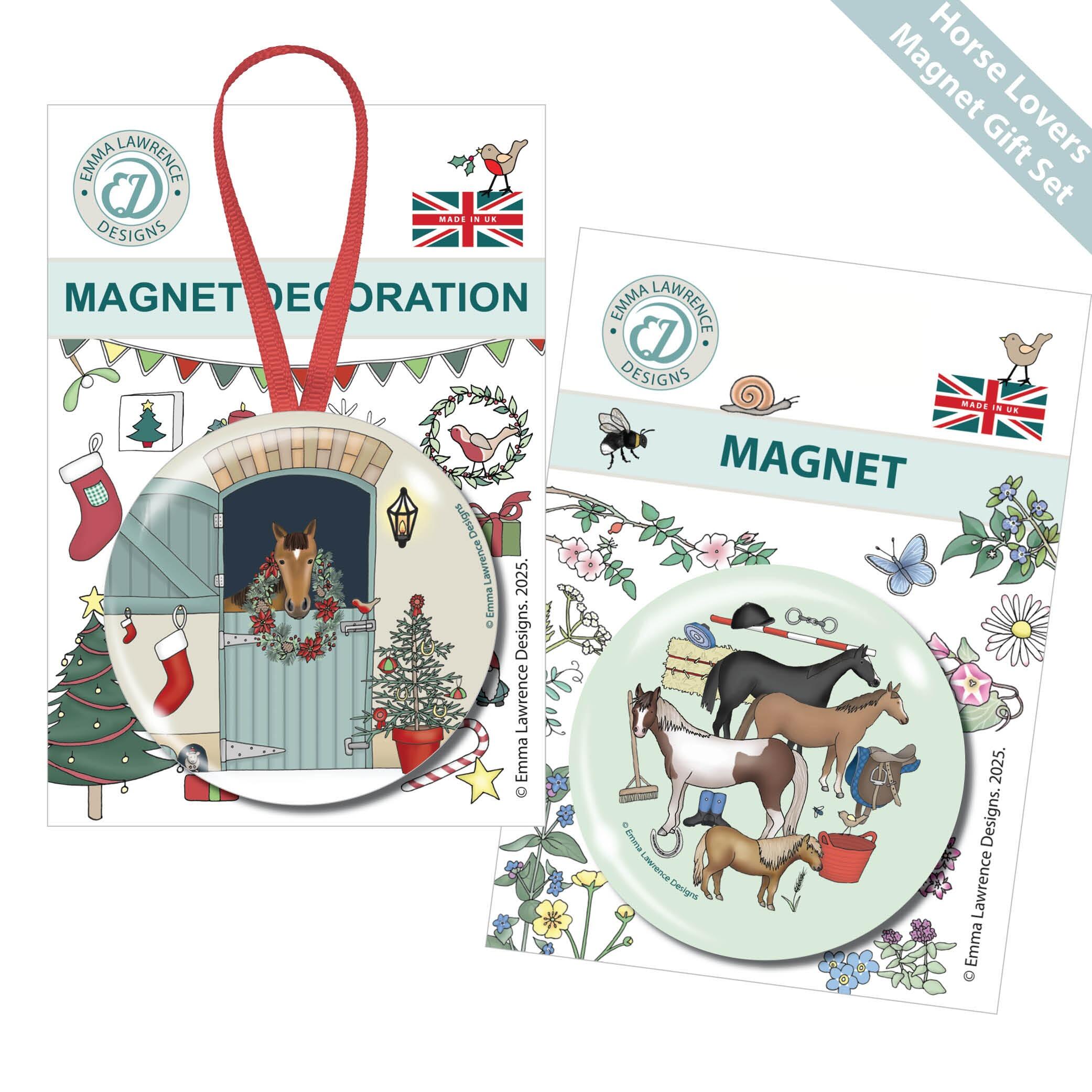 Fridge Magnet Gifts | Horse Lovers Christmas Gift Set by Emma Lawrence Designs. UK Made. Set of 2