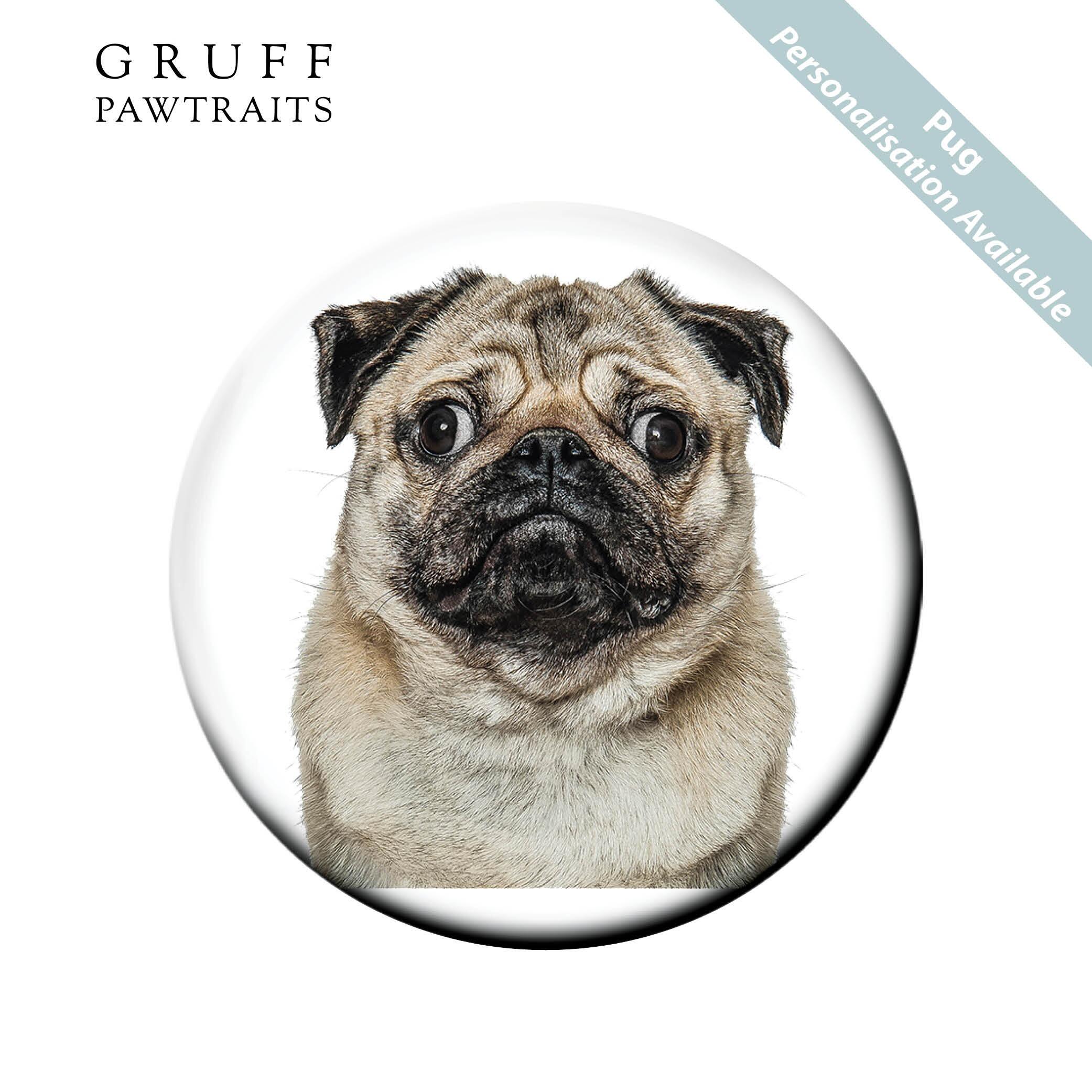 Fridge Magnet Gifts | Stunning Pug Dog Fridge Magnets by Gruff Pawtraits. Personalise with Pet Name