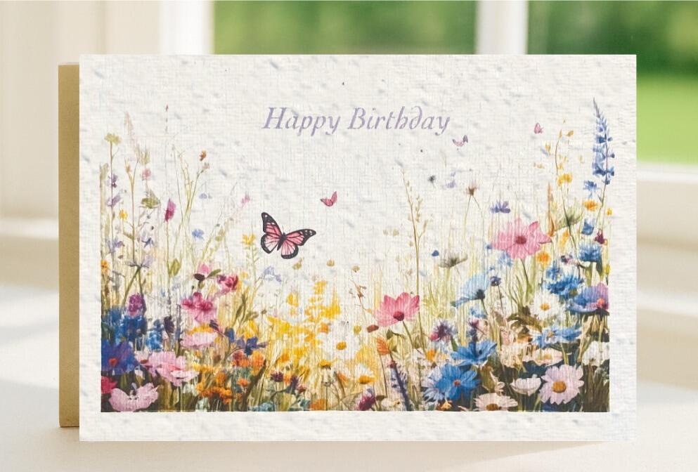 Seeded wildflower birthday card with butterfly main