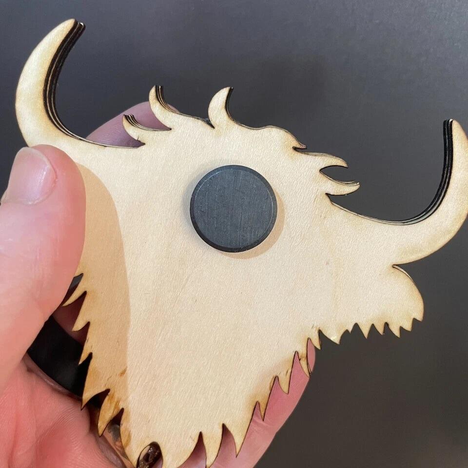 Hand-crafted Highland Cow wooden fridge magnet UK