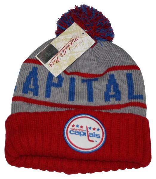 Mitchell & Ness Washington Capitals High 5 Cuff Pom Knit Hat