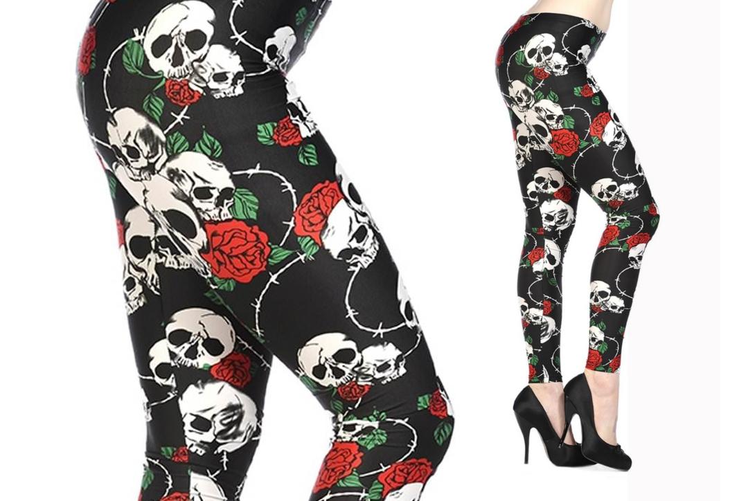 Black Red Skull Roses Gothic Emo Punk Rockabilly Leggings By Banned Apparel 